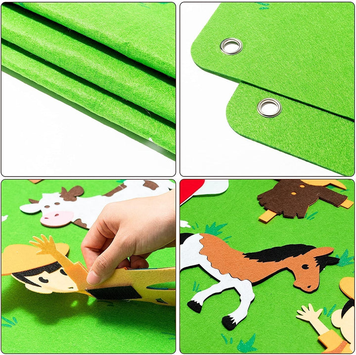 Grüner Filzspielteppich für Kinder, Bauernhof-Motive, interaktives Lernspielzeug.