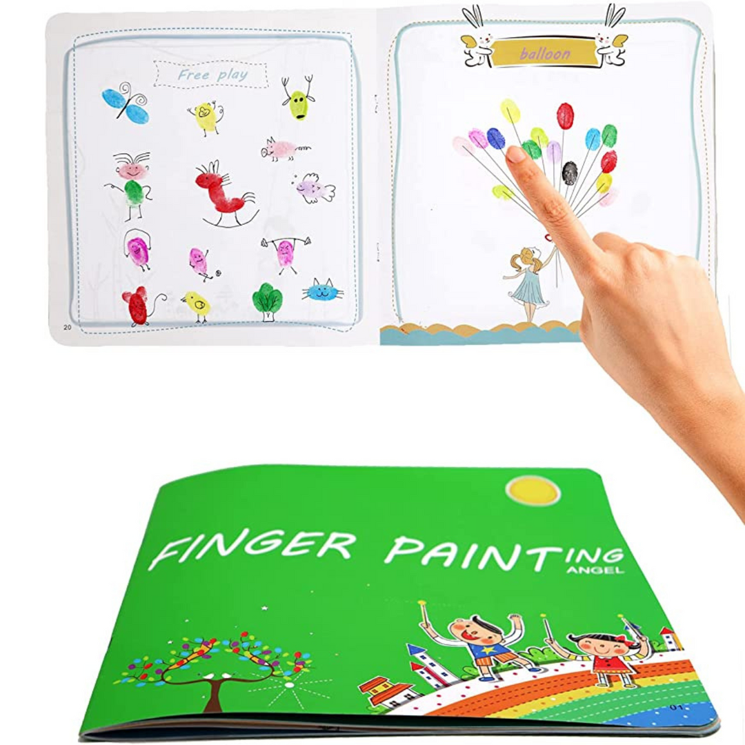 Fingerfarben-Buch für Kinder, grün, mit bunten Zeichnungen, pädagogisches Spielzeug.