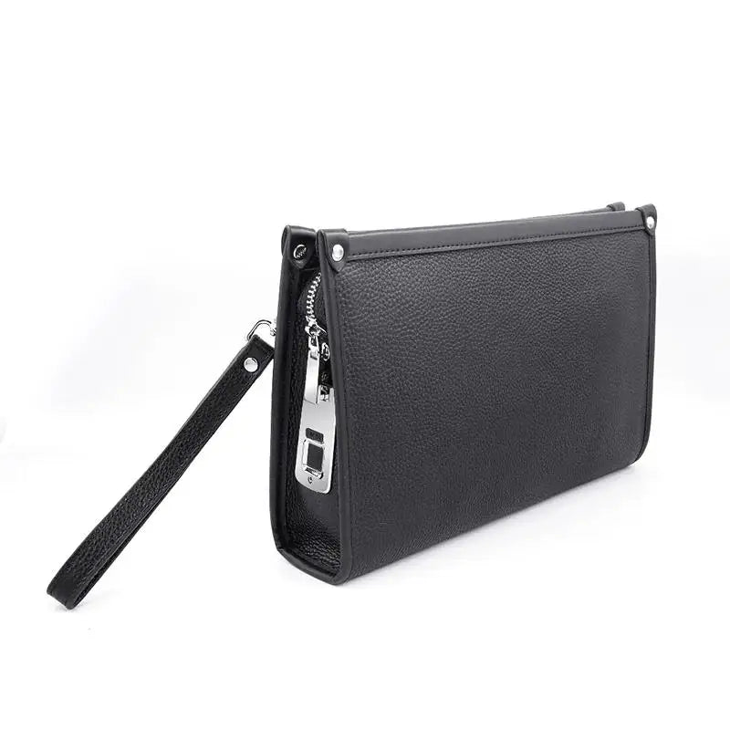 Pánská business clutch z pravé kůže se zámkem na otisk prstu – černá