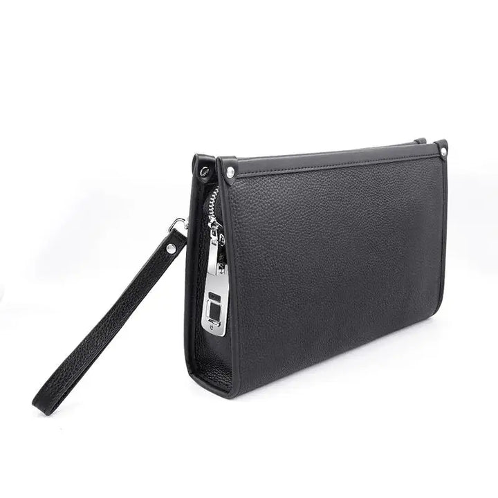 Pánská business clutch z pravé kůže se zámkem na otisk prstu – černá