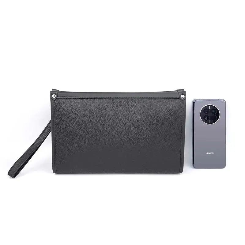 Pánská business clutch z pravé kůže se zámkem na otisk prstu – černá