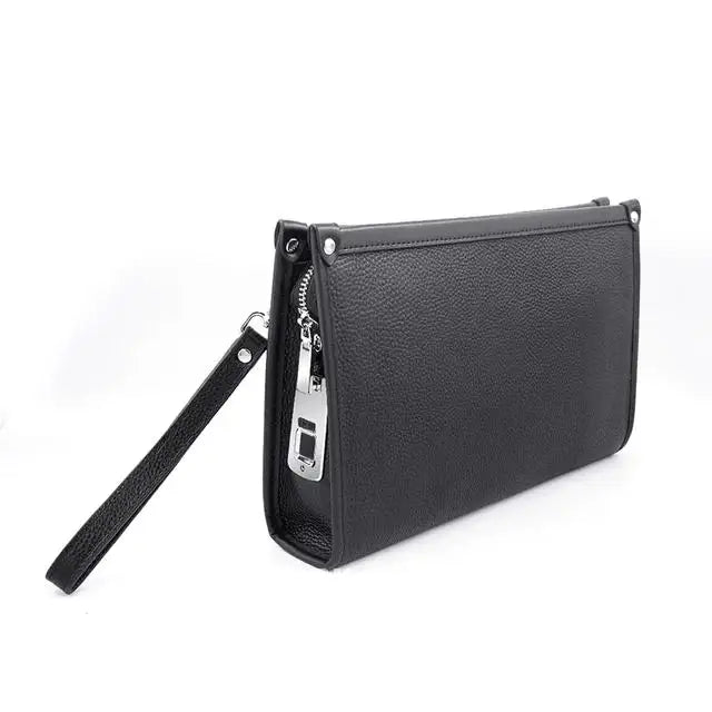 Pánská business clutch z pravé kůže se zámkem na otisk prstu – černá