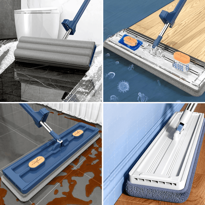 Flachmopp 360° rotierend, blau, für Bodenreinigung, mit austauschbarem Mikrofaserpad.