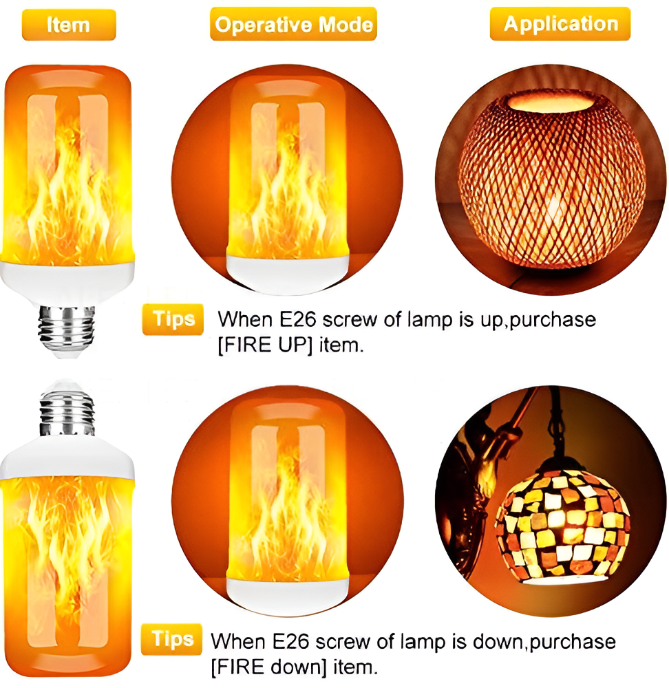 LED-Flammenlampe E26, orange, dekorativ, für stimmungsvolle Beleuchtung, Innenraum, Energiesparend.