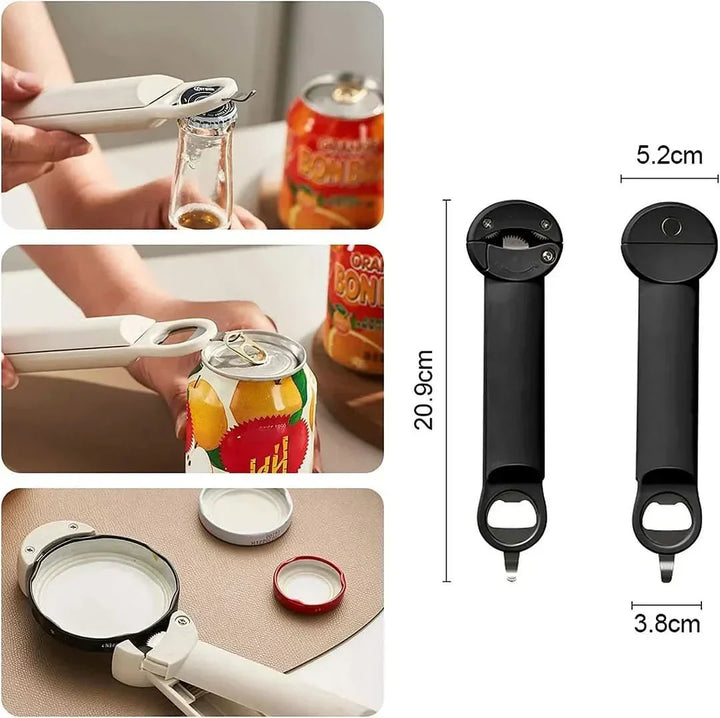 Multifunktionaler Flaschenöffner, einziehbar, schwarz, 20,9 cm, für Dosen und Flaschen.