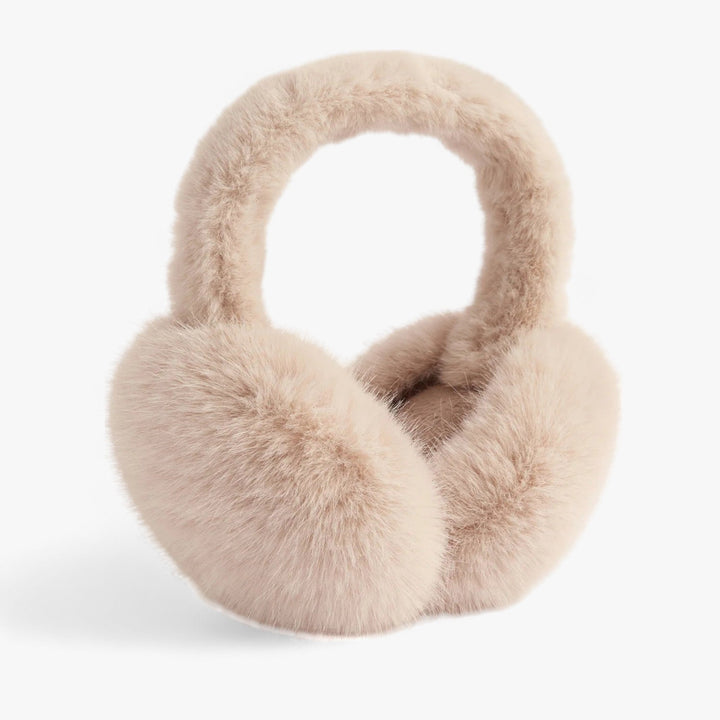 Beige Ohrenschützer aus Kunstfell, warm, flauschig, Winteraccessoire, modisch, Damen.