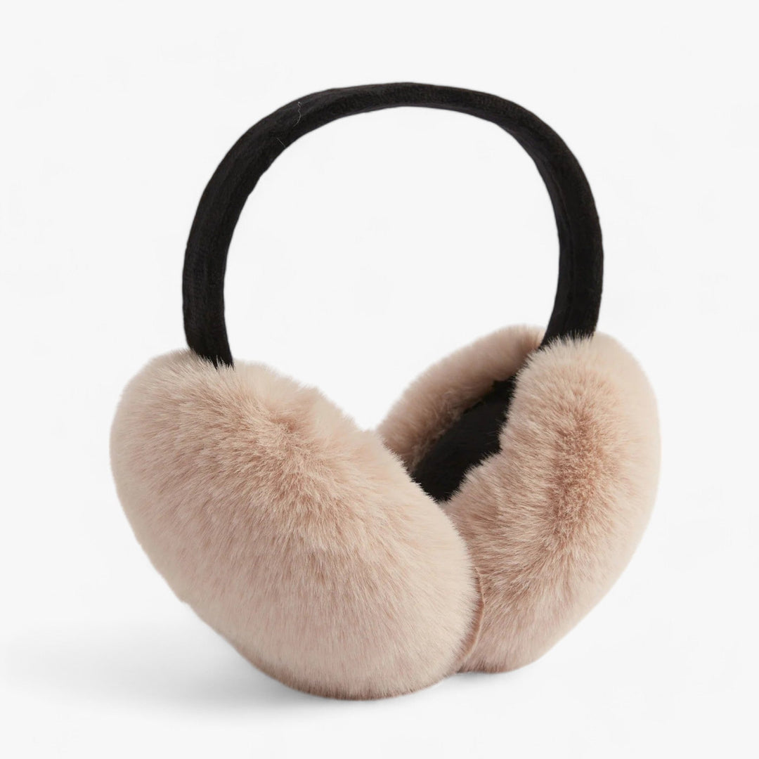 Beige Ohrenschützer aus Kunstfell, warm, modisch, Winteraccessoire, Unisex.