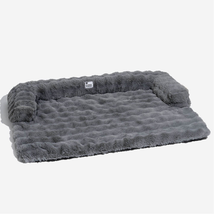 Graues, flauschiges Hundebett-Sofa, beruhigend, rutschfest, waschbar, Haustiermatte.