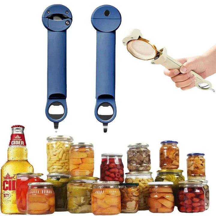 Multifunktionaler blauer Flaschendreher, einziehbar, für Gläser und Flaschen öffnen.