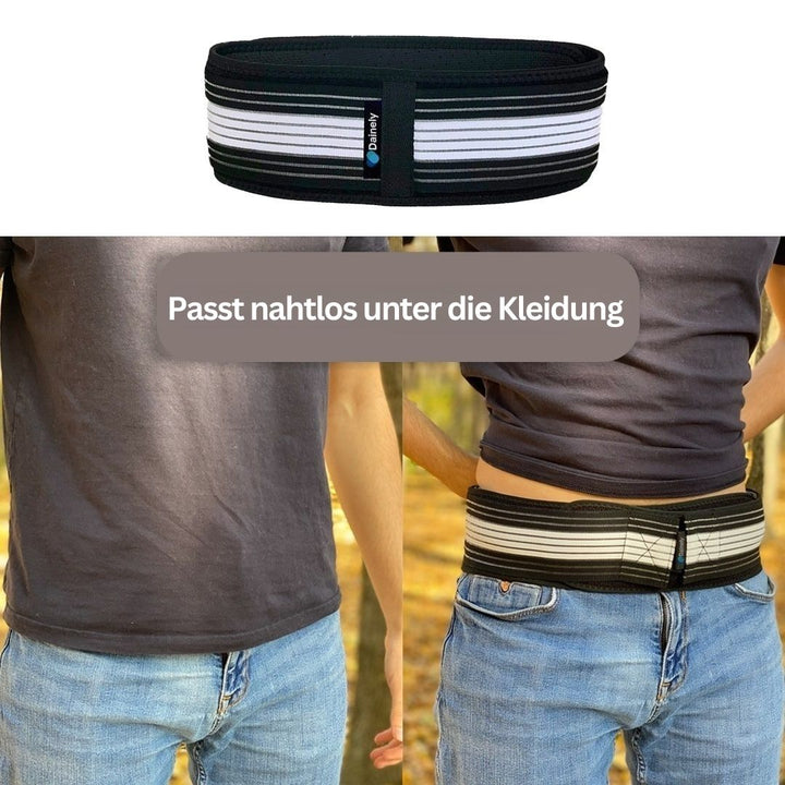 Schwarzer elastischer Gürtel, nahtlos, unauffällig, für Kleidung, FlexAlign, bequem, modisch.
