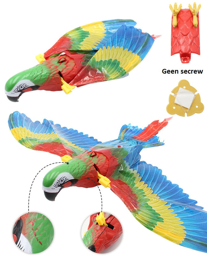 Bunter Spielzeugpapagei aus Kunststoff, fliegendes Modell, rot-grün-blau, für Kinder.