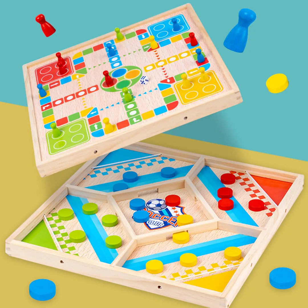 Holzspielzeug, fliegendes Schach und Hockey, bunt, Tischspiel, Geburtstagsgeschenk, Kinder.