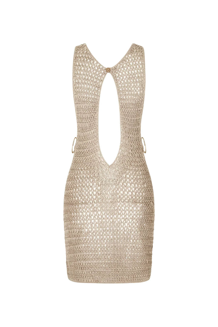 Beige pletené průhledné plážové šaty s vzdušným designem – Kaïa