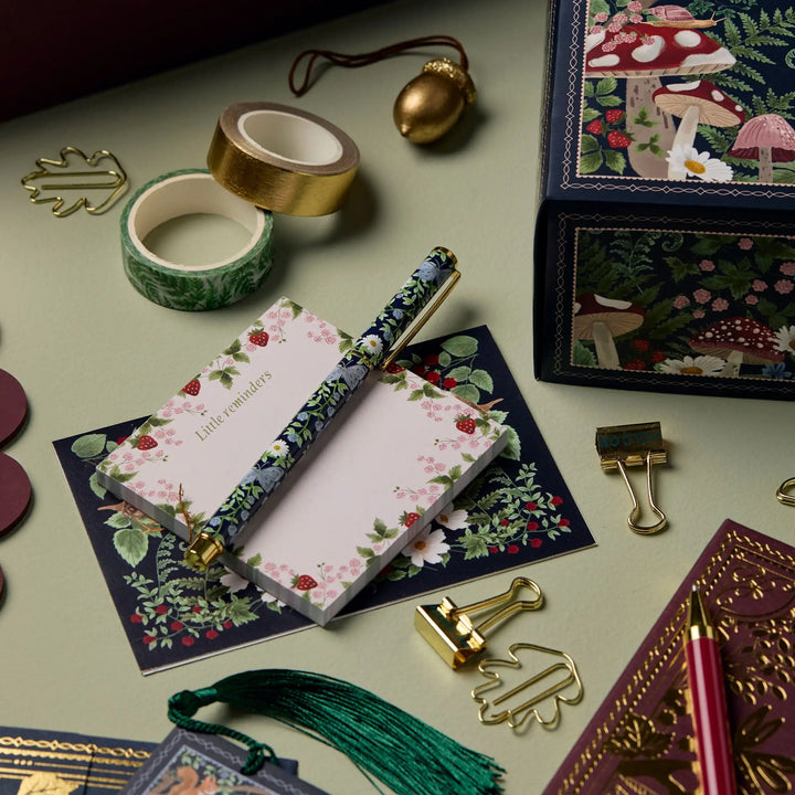 Floral Stift und Notizblock-Set, dekorative Büroklammern, Washi-Tape, Geschenkbox, grün, gold.