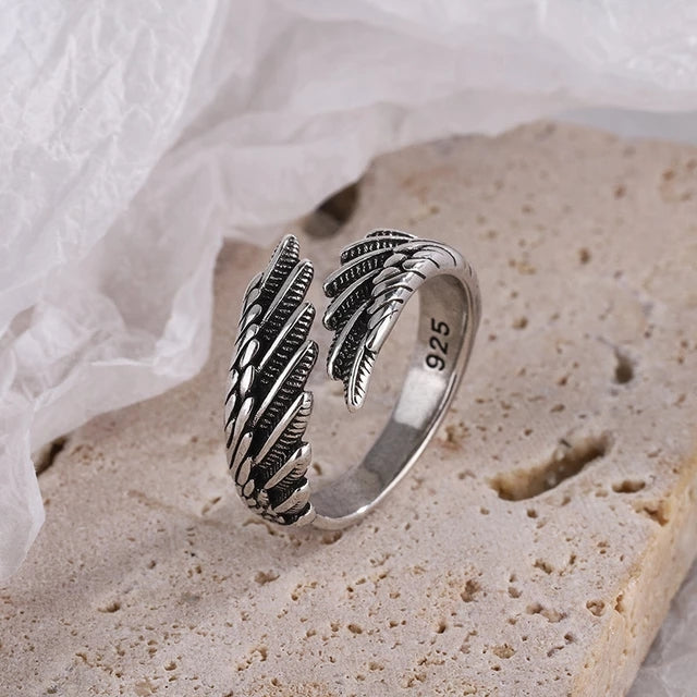 925 Sterling Silber Ring mit Flügel-Design, Vintage, Thai Silber, Mode, Hip-Hop Schmuck