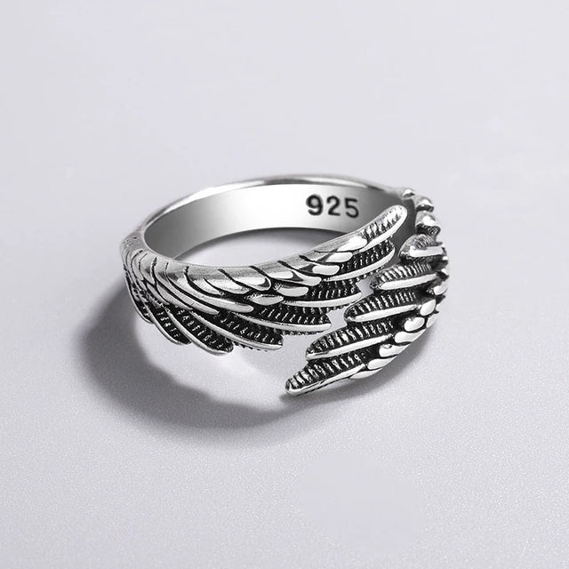 925 Sterling Silber Ring mit Flügel-Design, Vintage, Hip-Hop, Thai Silber, modisch.