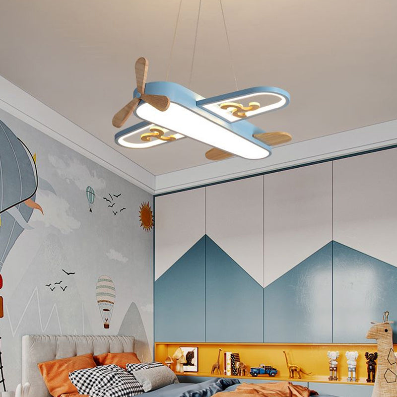 Kinderzimmer Deckenleuchte Flugzeug Design, blau, Holz, LED, moderne Kinderbeleuchtung