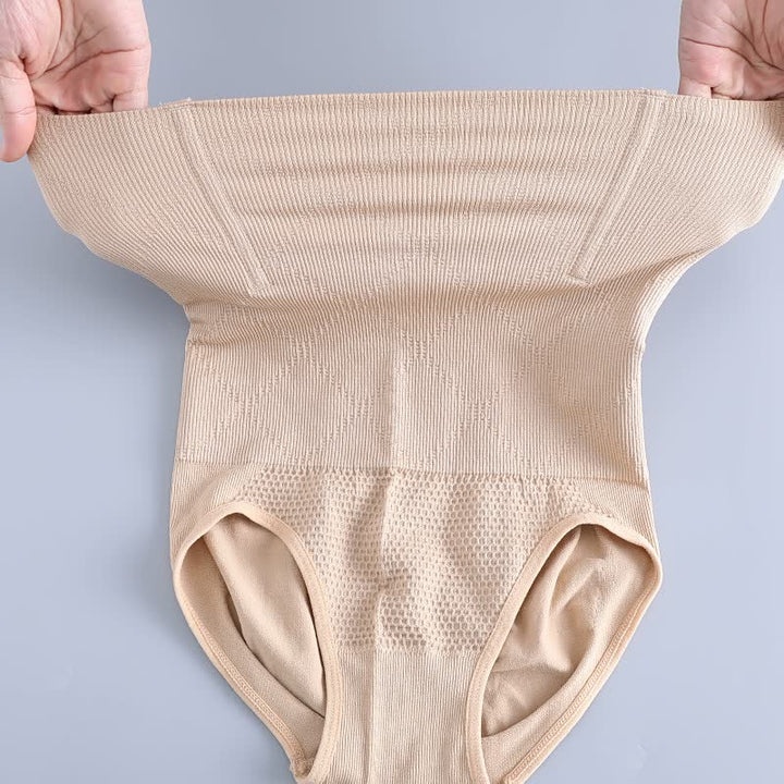 Beige nahtloser Shapewear-Slip, elastisch, figurformend, Damenunterwäsche, hoher Bund.