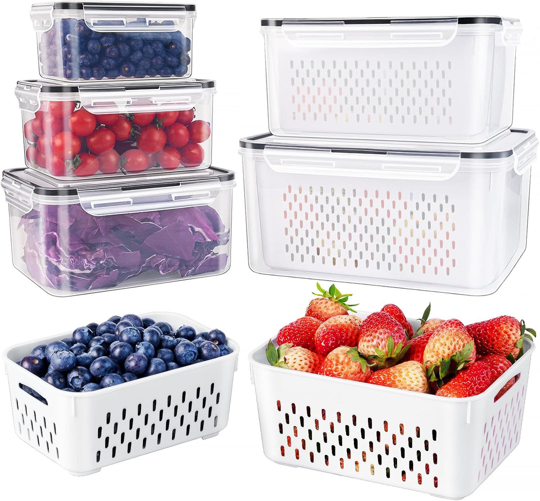 Frischhalteboxen Set, stapelbar, transparent, mit Deckel, für Obst und Gemüse, Küche Aufbewahrung.