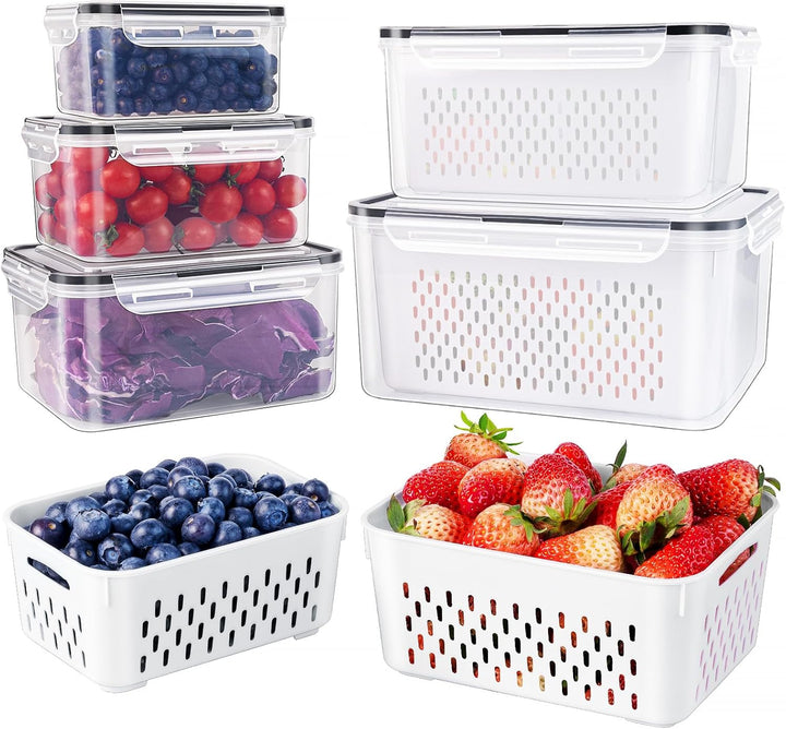 Frischhalteboxen Set, stapelbar, transparent, mit Deckel, für Obst und Gemüse, Küche Aufbewahrung.