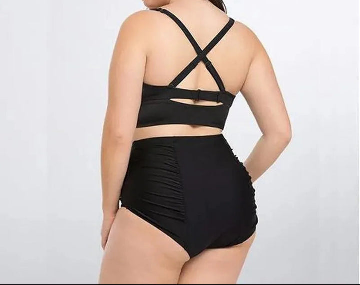 Černý bikini set s haltertopem a vysokým pasem – Alina