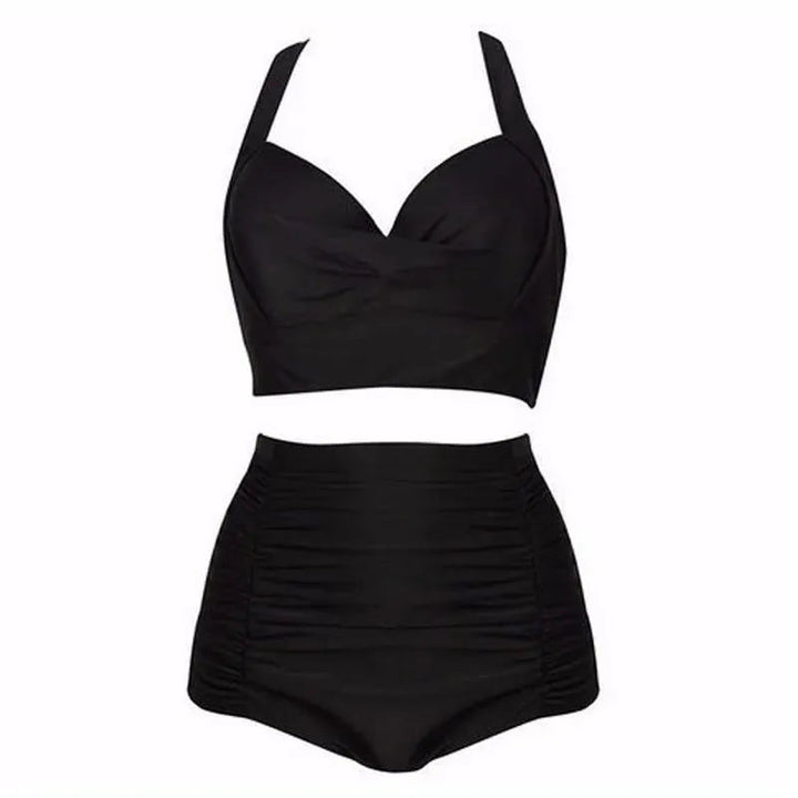 Černý bikini set s haltertopem a vysokým pasem – Alina