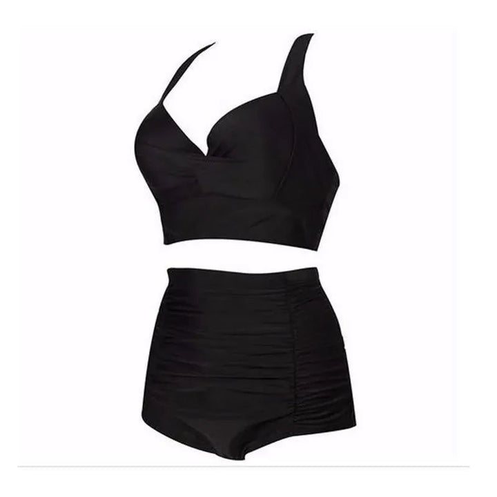 Černý bikini set s haltertopem a vysokým pasem – Alina
