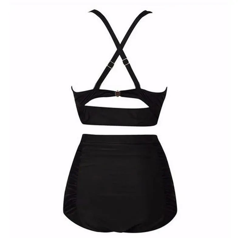 Černý bikini set s haltertopem a vysokým pasem – Alina