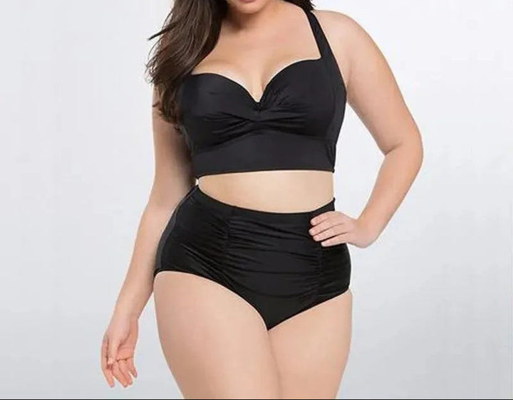 Černý bikini set s haltertopem a vysokým pasem – Alina