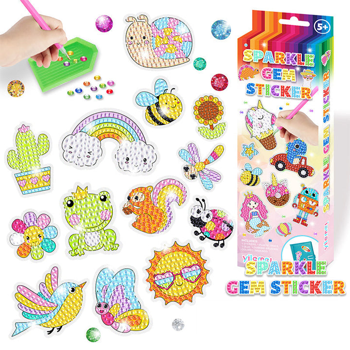 Bunte Glitzer-Edelstein-Sticker für Kinder, DIY Bastelset, Tiere und Regenbogen, ab 5 Jahren.