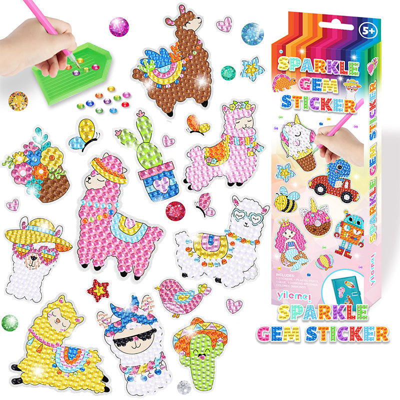 Bunte Lama-Aufkleber-Set mit Glitzersteinen für Kinder, DIY Bastelset, kreative Dekoration.
