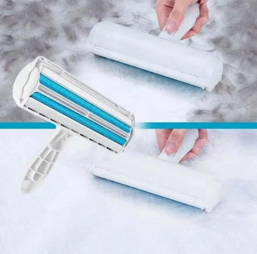 Fusselrolle Tierhaarentferner, weiß, Kunststoff, für Teppiche und Möbelreinigung.