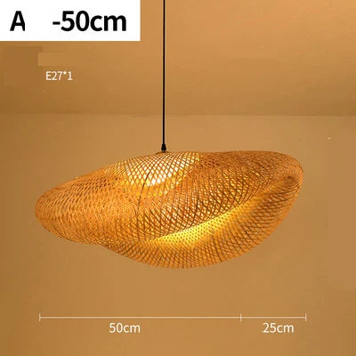 Hängelampe aus Rattan, 50 cm, E27 Fassung, warmes Licht, modernes Design, Wohnzimmerbeleuchtung.