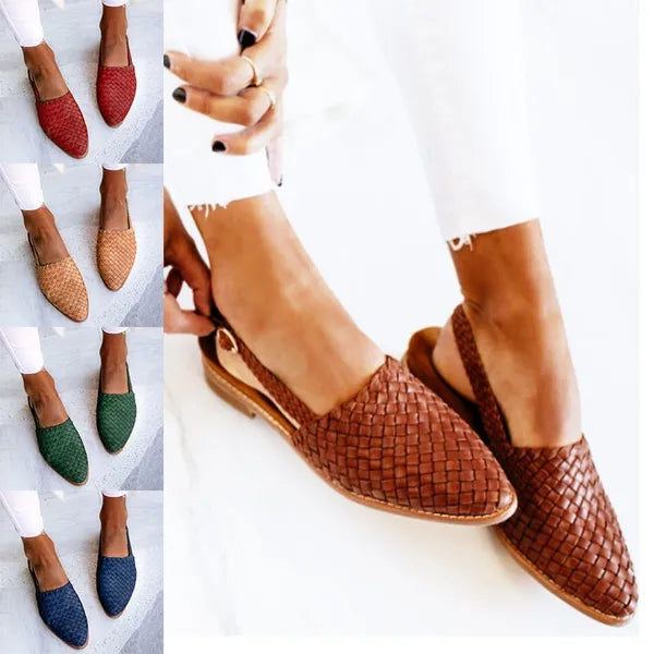 Geflochtene Damen-Slingback-Schuhe, Leder, verschiedene Farben, modisch, bequem.