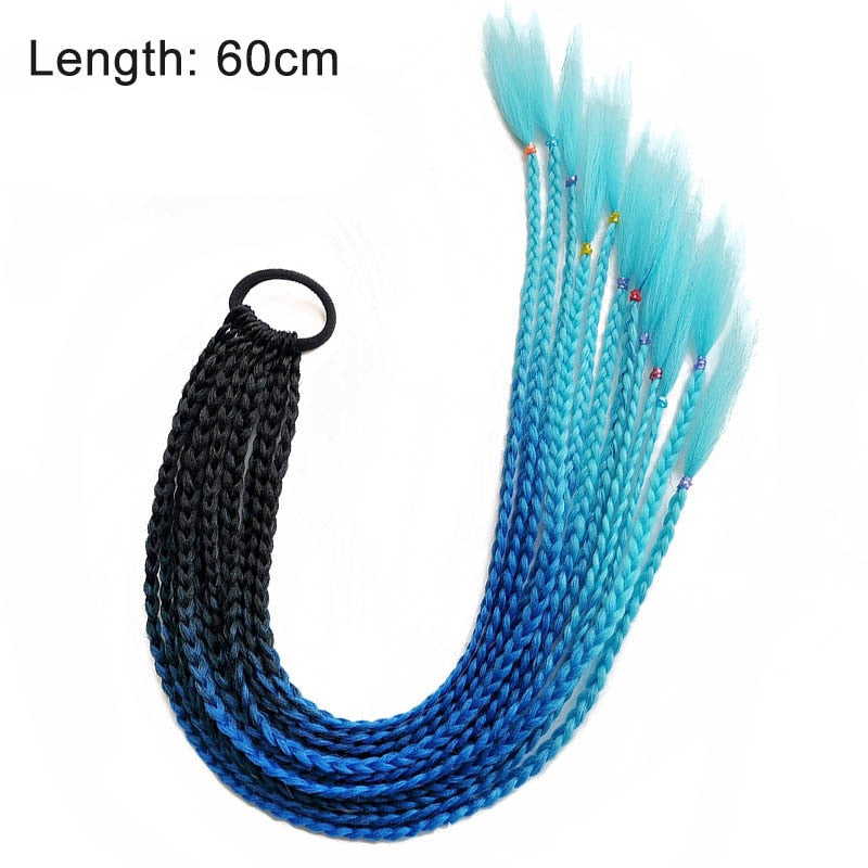Schwarze und blaue Ombre-Zopfverlängerungen, 60 cm, synthetisches Haar, geflochten, modisch.