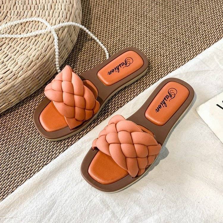 Orange geflochtene Sandalen für Damen, modisch, bequem, Sommer, Strand, rutschfest.