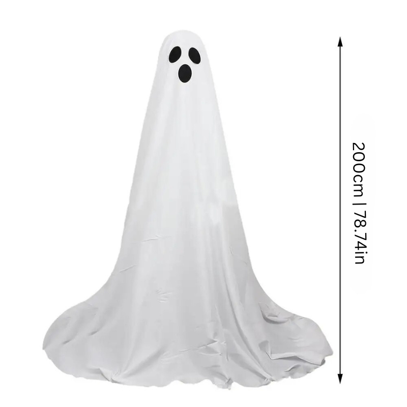 Weißes Geisterkostüm aus Stoff, 200 cm hoch, Halloween-Dekoration, gruseliges Design.