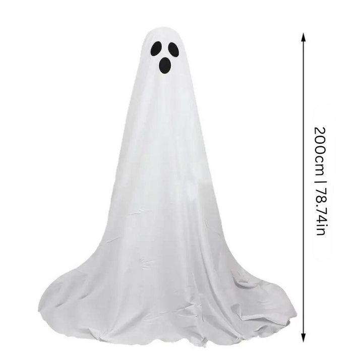 Weißes Geisterkostüm aus Stoff, 200 cm hoch, Halloween-Dekoration, gruseliges Design.