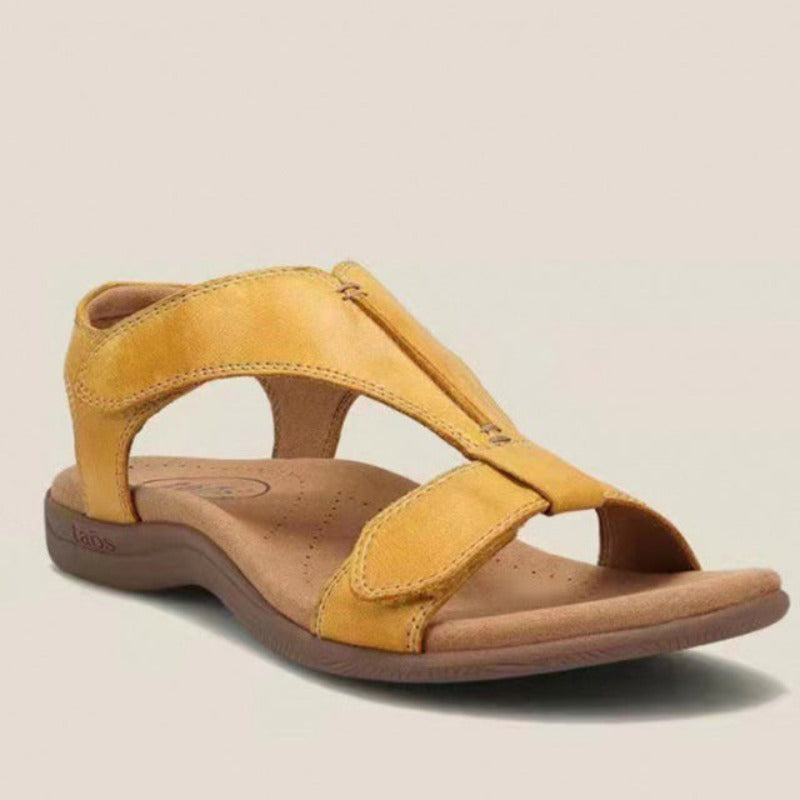 Gelbe Ledersandale für Damen, bequem, Sommerschuh, offenes Design, rutschfeste Sohle.