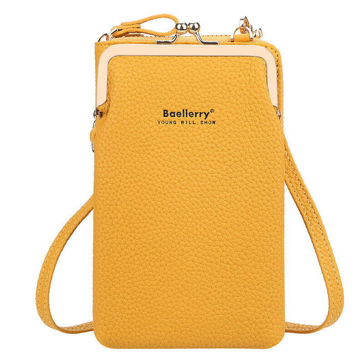 Gelbe Baellerry Handytasche aus Leder mit Schulterriemen, modisch und praktisch für Damen.