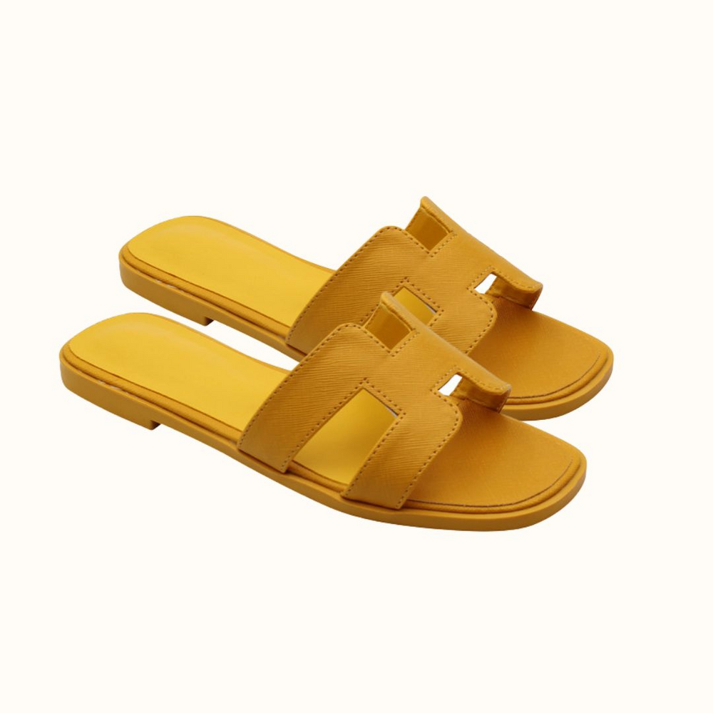 Gelbe Ledersandalen für Damen, flach, modisch, bequem, Sommerschuhe, rutschfest.