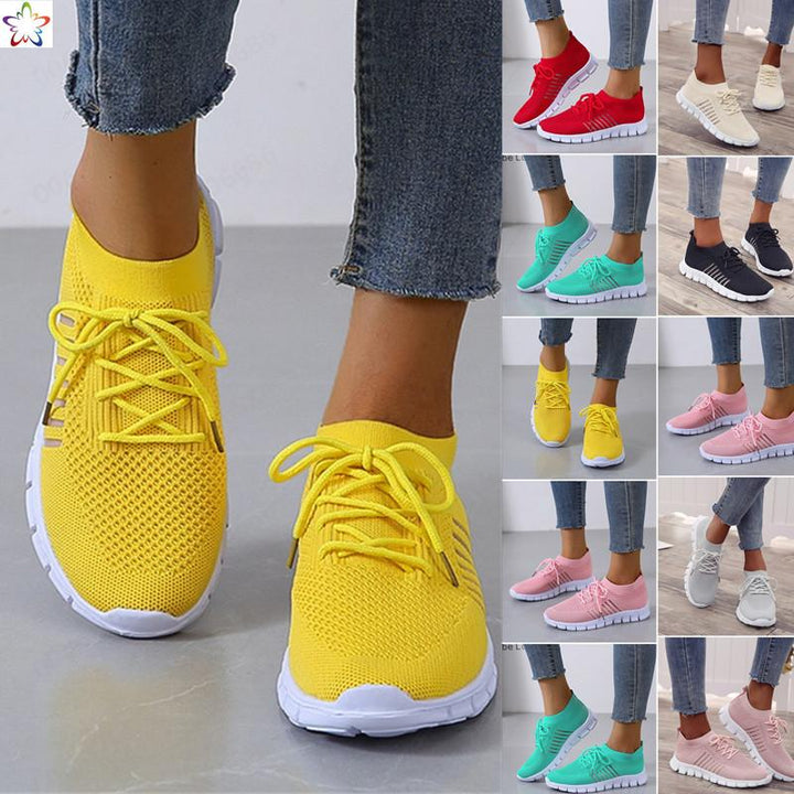 Gelbe Damen-Sneaker, atmungsaktiv, rutschfeste Sohle, ideal für Fitness und Freizeit.