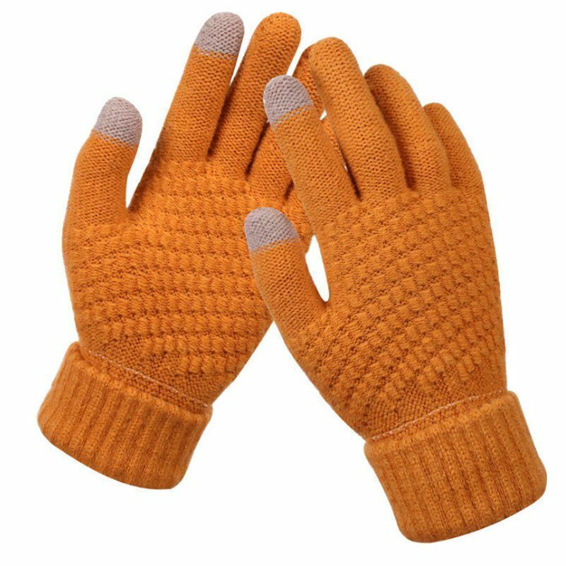 Orange gestrickte Touchscreen-Handschuhe, rutschfest, warm, Winteraccessoire.