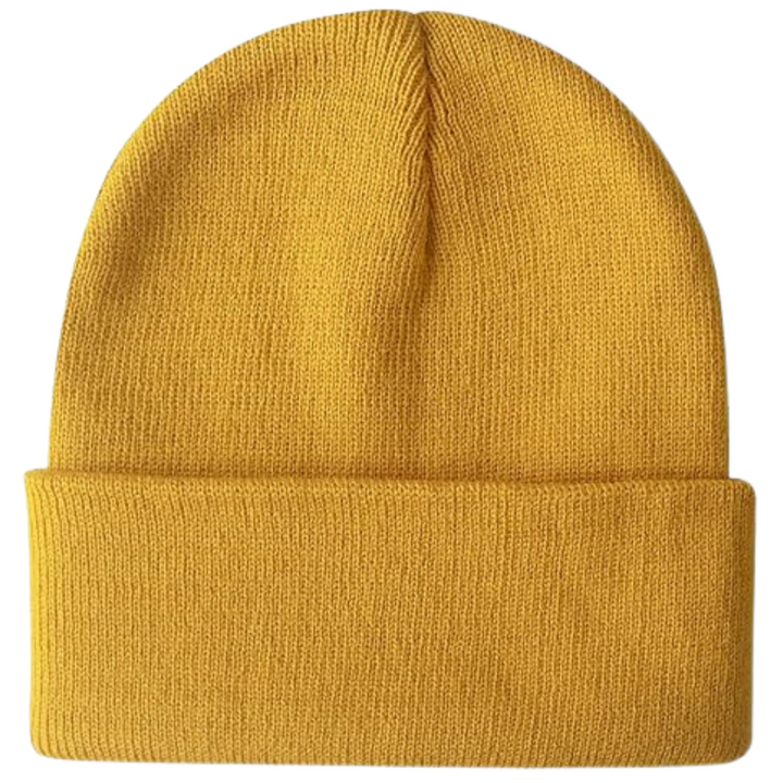 Gelbe Strickmütze aus Wolle, Unisex, warm, modisch, ideal für Herbst und Winter.