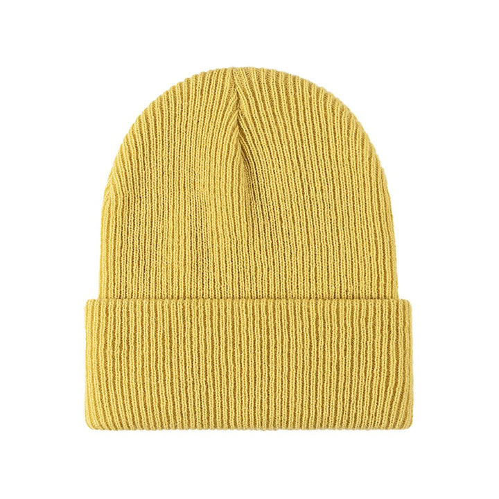 Gelbe Strickmütze aus Wolle, Unisex, warm, modisch, ideal für Herbst und Winter.