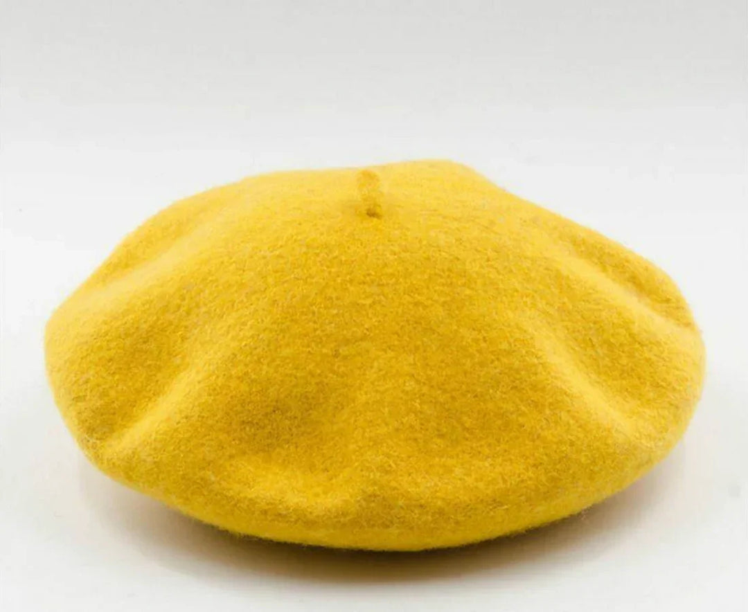 Gelbes Woll-Baskenmütze, modisch, warm, ideal für Herbst und Winter, Unisex-Accessoire.