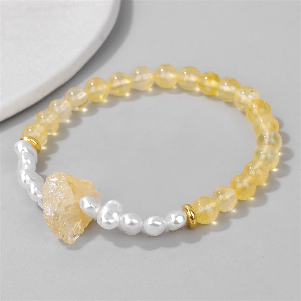 Gelbes Citrin-Armband mit Perlen, elastisch, Schmuck für Damen, modisch, elegant, Geschenkidee.