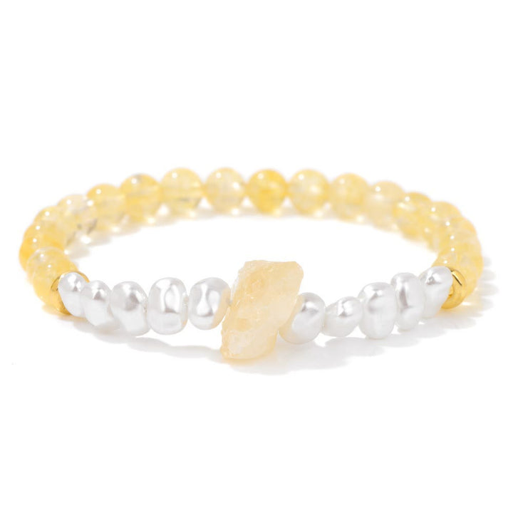 Gelbes und weißes Perlenarmband mit rohem Stein, modisches Schmuckstück für Damen.