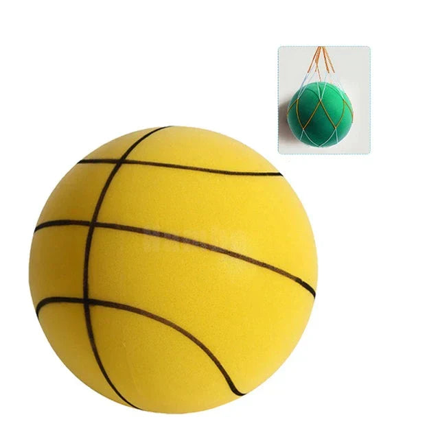 Gelber geräuschloser Basketball aus Schaumstoff, ideal für Indoor-Spiele, langlebig und sicher.