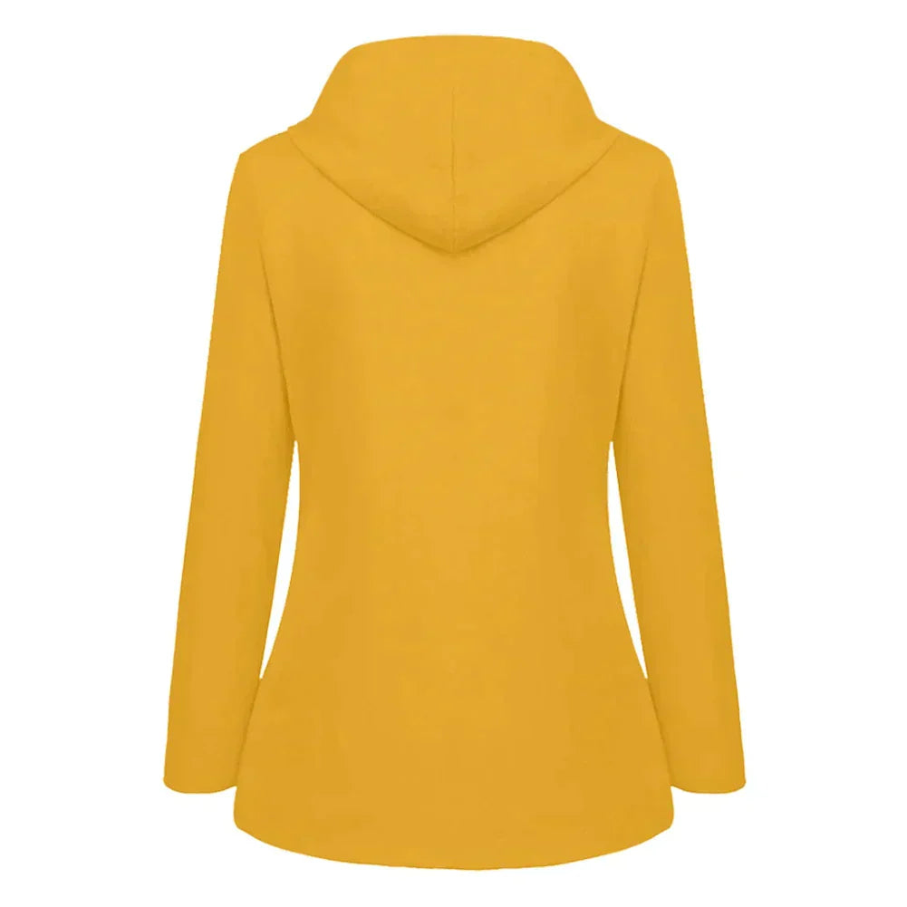 Gelber Kapuzenpullover Damen, langärmelig, Baumwolle, modisch, bequem, Freizeitkleidung.